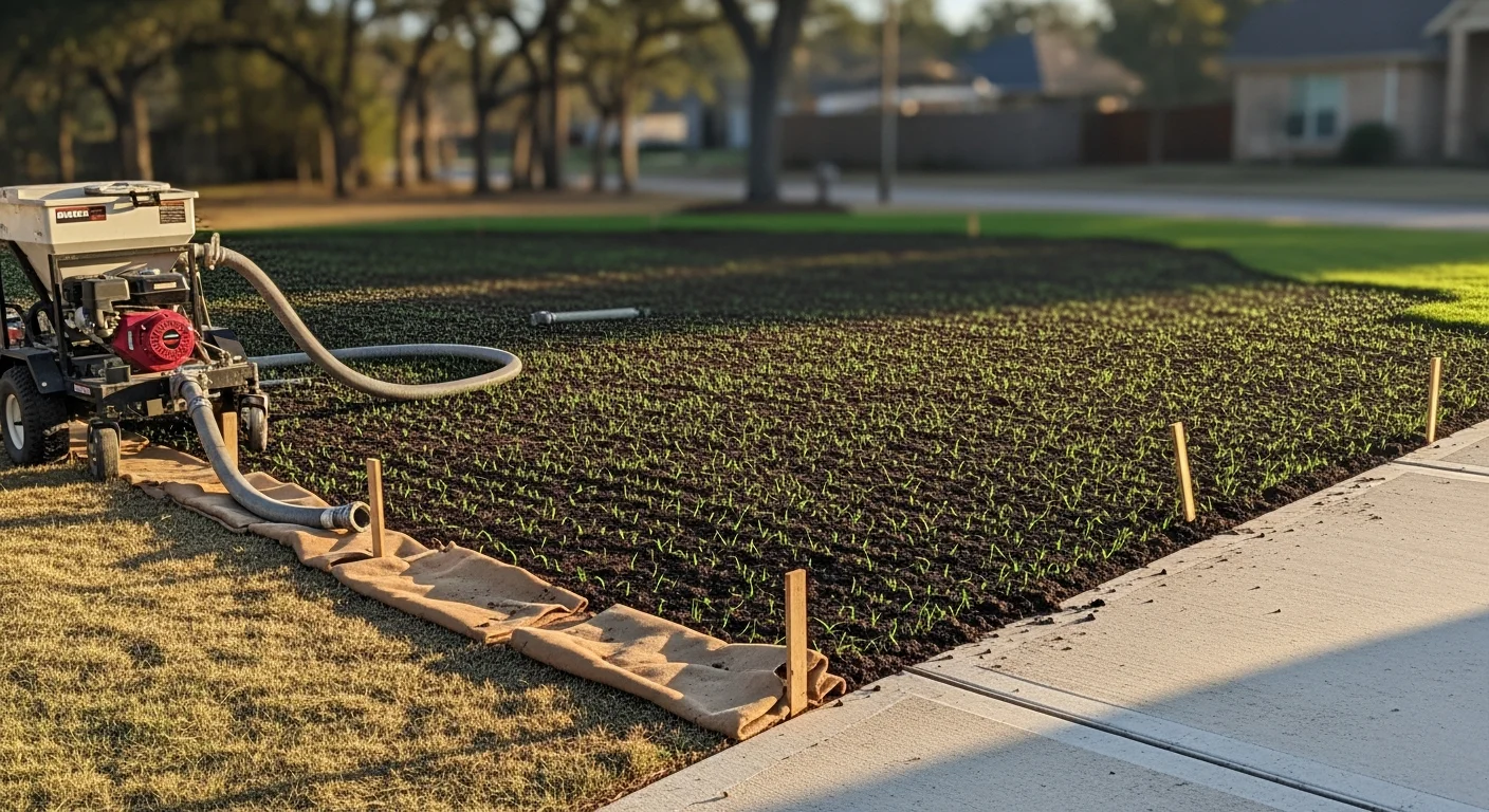Professional landscaping and lawn installation work in progress