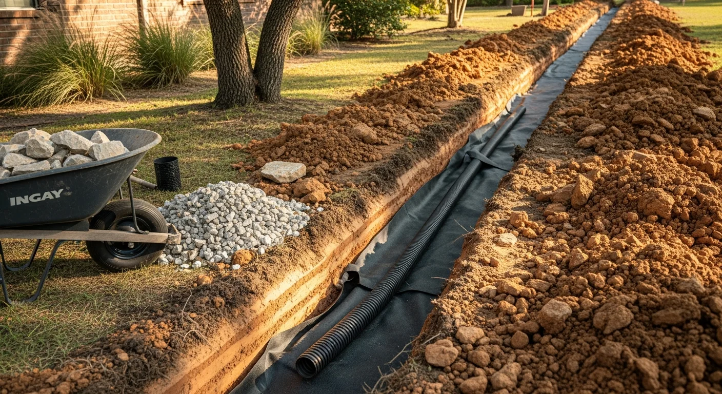 French Drain Installation professional work in Tomball, Texas